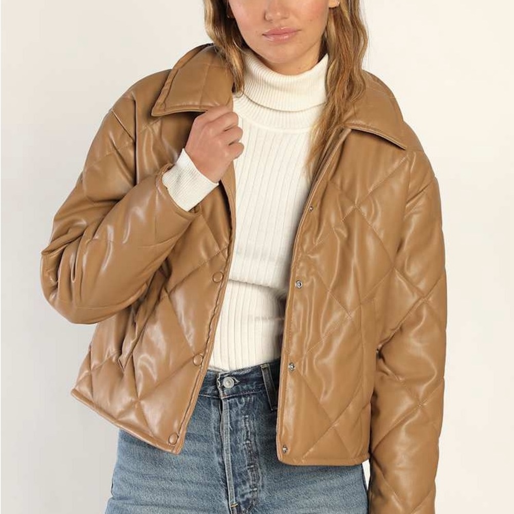 Vero Moda Bella Gabi Tan Quilted Vegan Leather Jacket